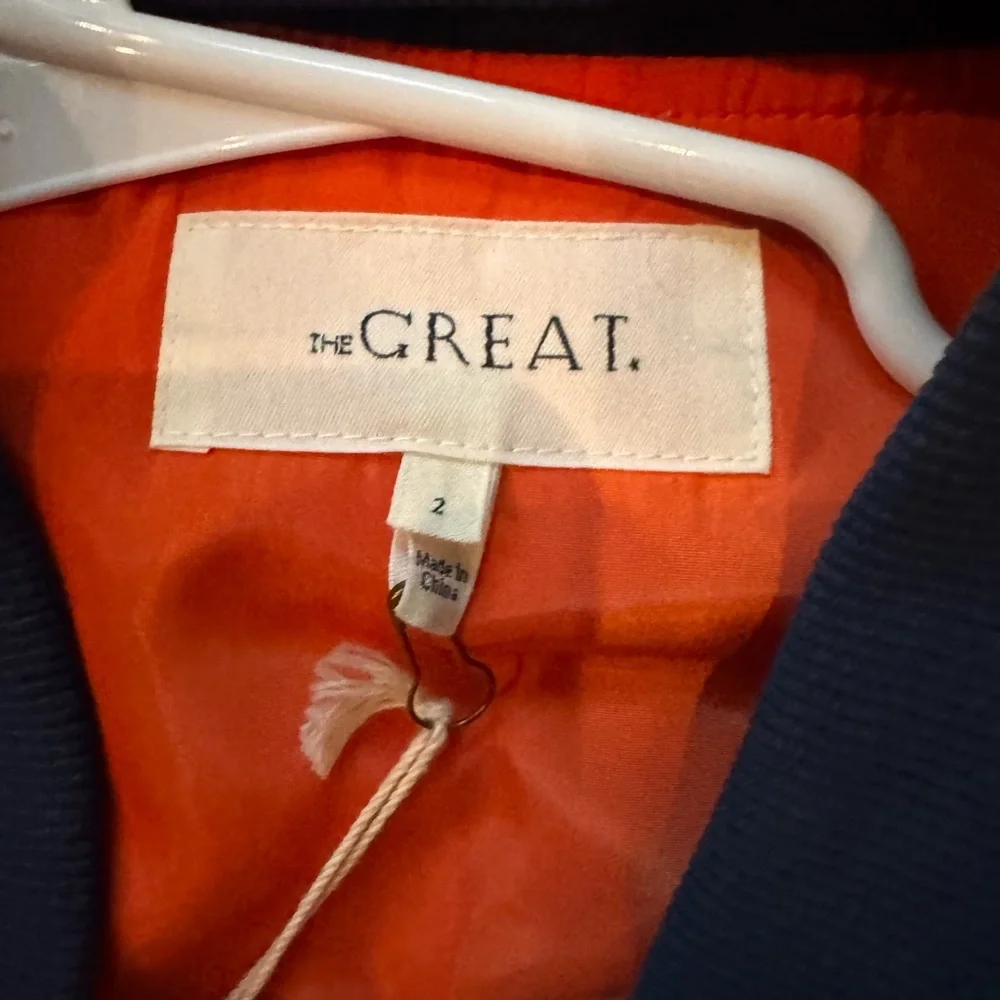 THE GREAT. Navy Bomber Jacket with Orange Lining NWT - Picture 6 of 11